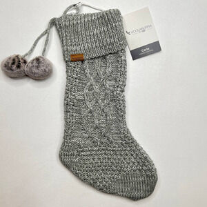 Ugg Koolaburra Carla Gray Knit Christmas Stocking With Faux Fur Pom Poms 21" NWT